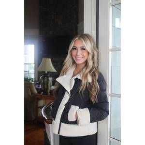 NEW TCEC sherpa trim padded puffer jacket in black